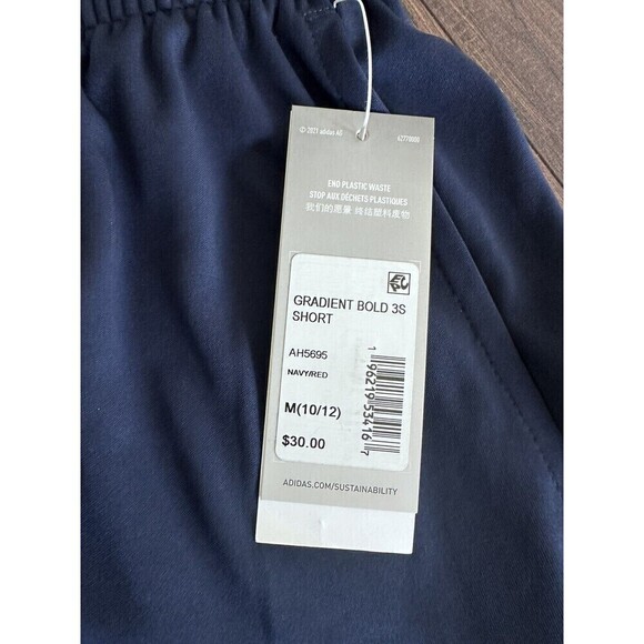 Adidas Big Boys Drawstring Shorts Gradient Bold 3-Stripe Navy with Red Sz M - Picture 6 of 8